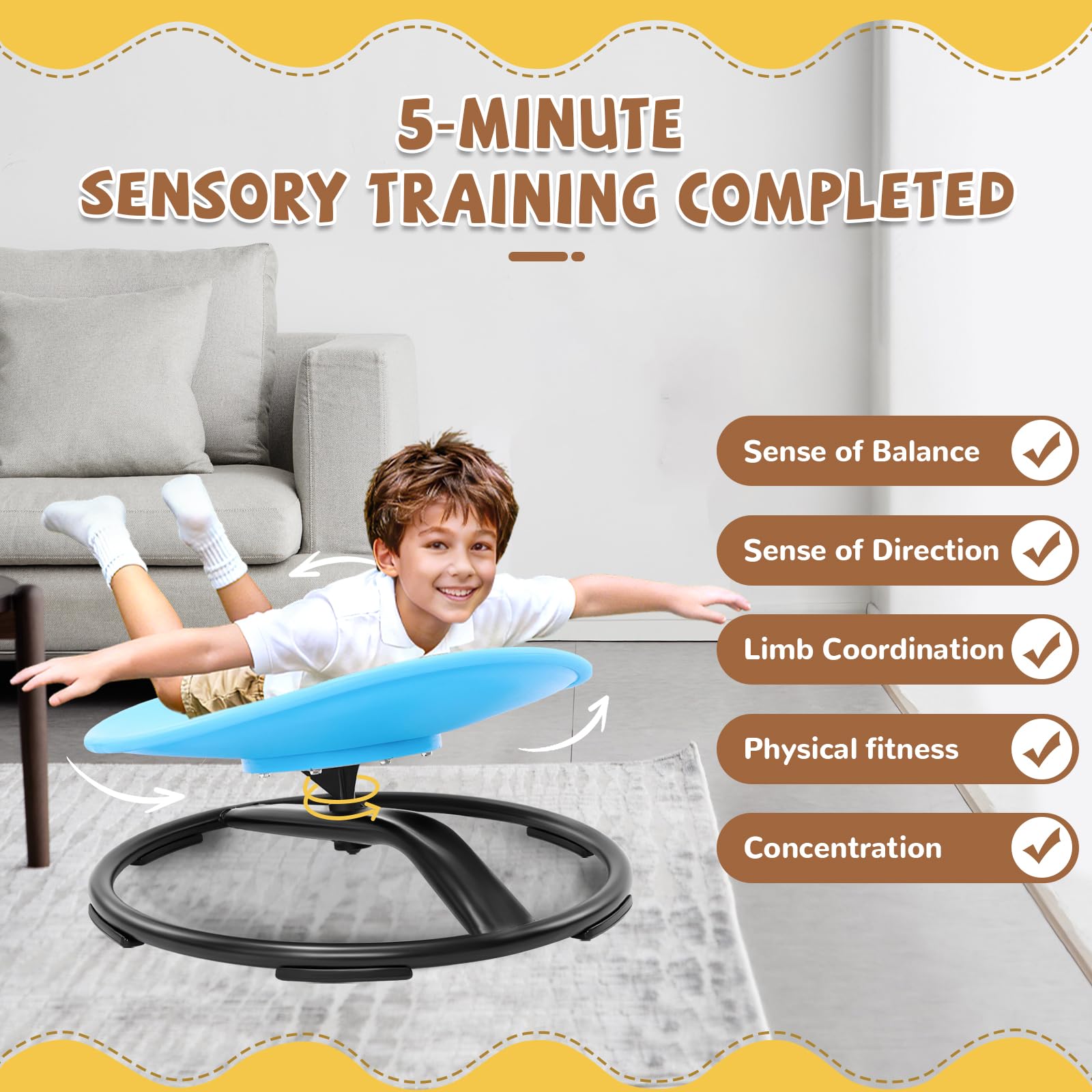 Zhenx Spinning Chair for Autistic Kids (3-18 Years), Sensory Swivel Chair for Teens with ADHD/Autism – 21×19 Inch 220LBS Weight Capacity Seat – Sit and Spin Calming Toy for Body Balance (Blue)