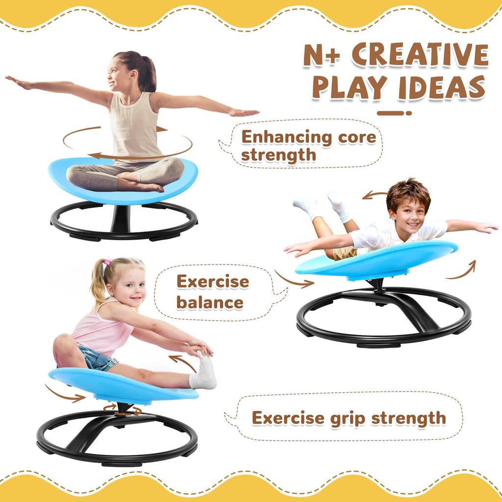 Zhenx Spinning Chair for Autistic Kids (3-18 Years), Sensory Swivel Chair for Teens with ADHD/Autism – 21×19 Inch 220LBS Weight Capacity Seat – Sit and Spin Calming Toy for Body Balance (Blue)
