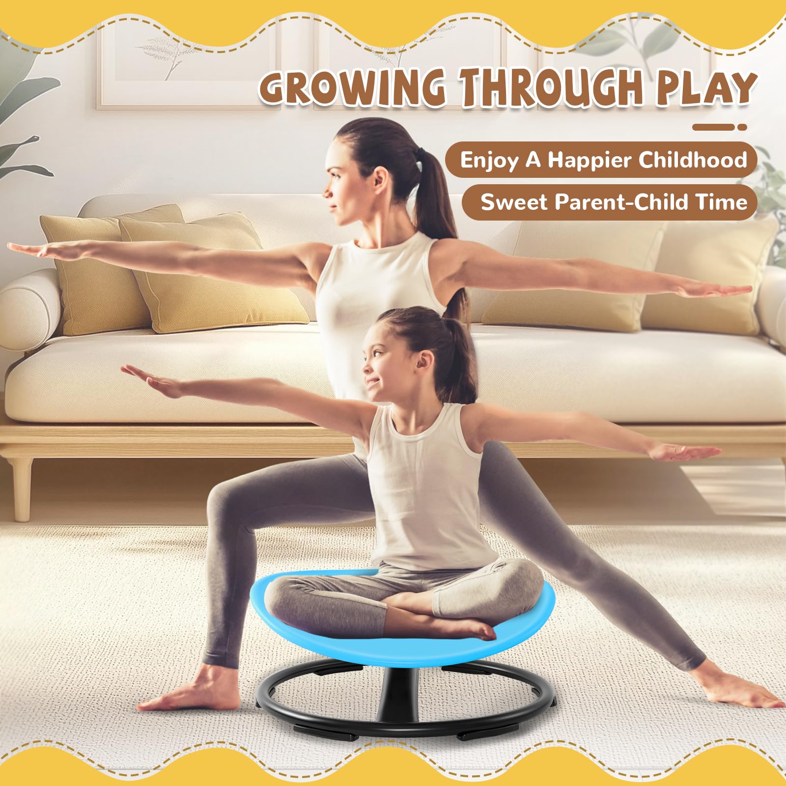 Zhenx Spinning Chair for Autistic Kids (3-18 Years), Sensory Swivel Chair for Teens with ADHD/Autism – 21×19 Inch 220LBS Weight Capacity Seat – Sit and Spin Calming Toy for Body Balance (Blue)